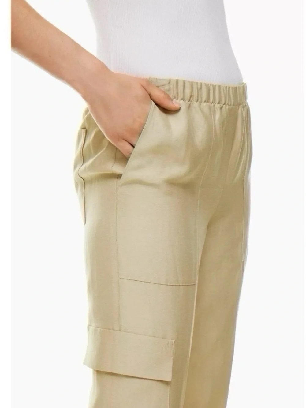 NEW Aritzia Babaton Titan Linen Cargo Pants Humus Beige